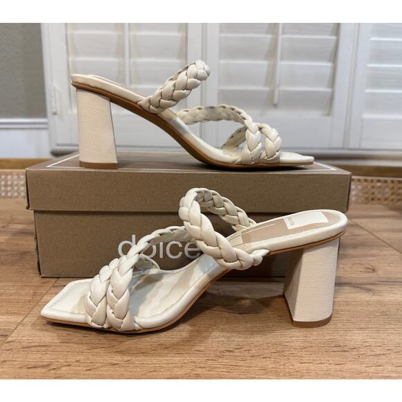 Dolce Vita Pang Heeled Sandals Ivory Stella Size 8 NIB Braided Slip On Strappy - Picture 8 of 13